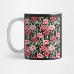 Watercolor Light Green Leaves, Red and Pink Poppies Mug